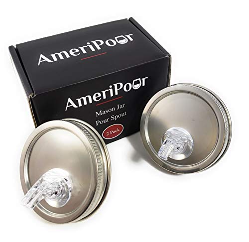 Mason Jar Pour Spouts Stainless Wide Mouth - For Moonshine And Whiskey - Made 100% In The USA. Free Flow Mason Jar Spouts That Don't Leak - No Cracks, Just A Perfect Cocktail Pour Everytime. 2 Pack - size: Stainless Wide Mouth