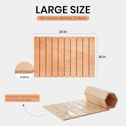 Large Stone Drying Mat 24"x16" – Diatomaceous Earth Stone Dish Drying Mat – Foldable, Ultra-Absorbent & Quick-Drying Countertop Protector for Cups, Plates, Utensils & Cookware - Wood Grain Textured - color: Wood Grain