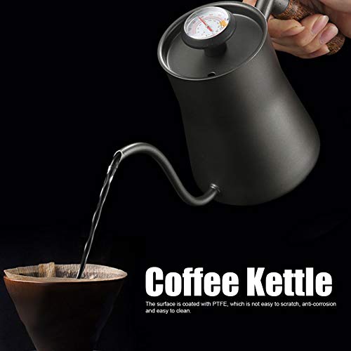 Coffee Drip Kettle 650ml Ergonomic Handle Stainless Steel Design with Thermometer for Home Baristas (650ml black)