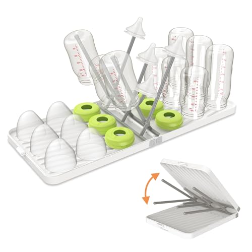 YOTIME Baby Bottle Drying Rack with Drainer, Foldable & Space Saving Drying Rack for Baby Bottles, Nipple and Accessories, White