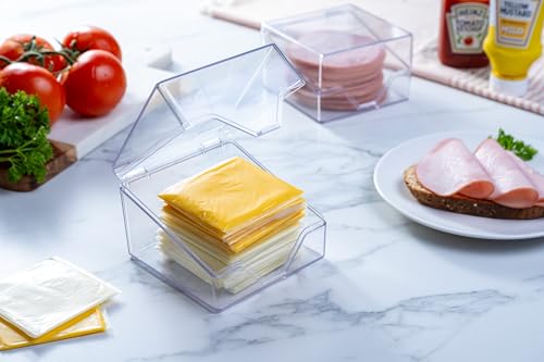 Pikanty American Cheese Slice Container for Refrigerator - Large Clear Plastic Holder Fits 24 Kraft or Sargento Singles, Sliced Cheese Keeper with Hinged Lid, Dishwasher Safe, Made in USA - style: Sliced Cheese Container