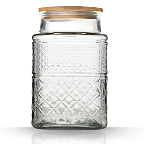 Large Glass Storage Jar, 60 FL OZ Glass Food Storage Containers with Bamboo Lid, Kitchen Containers Cereal Canisters Decorative Jar for Candy Snack Cookies Coffee Tea Nuts Airtight Jars