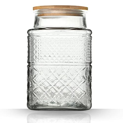 Large Glass Storage Jar, 60 FL OZ Glass Food Storage Containers with Bamboo Lid, Kitchen Containers Cereal Canisters Decorative Jar for Candy Snack Cookies Coffee Tea Nuts Airtight Jars