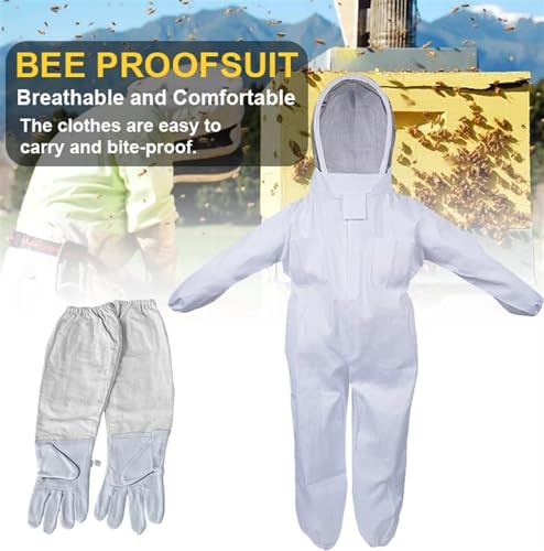 Beekeeping Suit Full Body Beekeeping Clothes Anti-bee Professional Beekeepers Clothes Protection Beekeeping Suit Veil Unisex Protective (White Gloves)