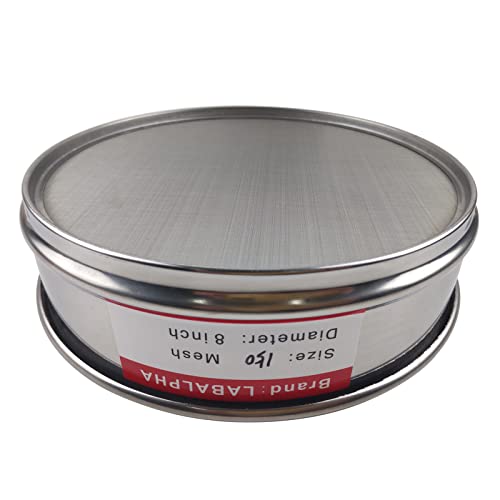 LABALPHA 150 Mesh Lab Sieves, #150 Mesh Test Sieve, 8'' Diameter, 304 Stainless Steel Wire Cloth (0.1mm) - size: 150 mesh (0.1mm)