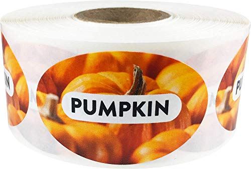 Pumpkin Grocery Store Food Labels 1.25 x 2 Inch Oval Shape 500 Total Adhesive Stickers - color: Pumpkin