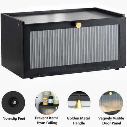 ETMI Black Bread Box for Kitchen Countertop - Modern bamboo Bread box with Window Bread Storage Container - color: Black