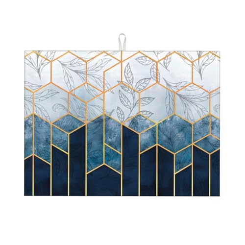 Blue Marble Texture Leaves Dish Drying Mat 18x24 For Kitchen Counter Absorbent Microfiber Dishes Pad Dish Drainer Rack Mats Fast Dry Kitchen Accessories - color: Blue Marble Texture Leaves