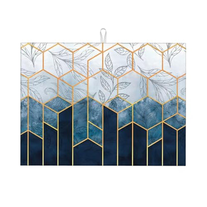 Blue Marble Texture Leaves Dish Drying Mat 18x24 For Kitchen Counter Absorbent Microfiber Dishes Pad Dish Drainer Rack Mats Fast Dry Kitchen Accessories - color: Blue Marble Texture Leaves