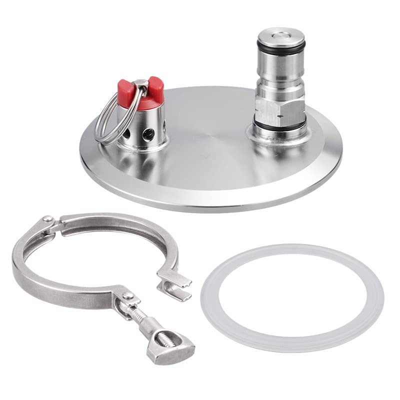 3"TC End Cap with Ball Lock Post and PRV 45 PSI Dry Hopper Accessories,BALL LOCK TAPPING HEAD TO 3INCH TRI-CLOVER Homebrew Conical Fermenter Accessories (Gas POST)