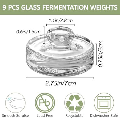 YOUEON 9 Pack Fermentation Glass Weights with Easy Grip Handles for Wide Mouth Mason Jars, Pickling Jars, Glass Fermentation Weights for Fermenting Kit, Sauerkraut, Kimchi and More