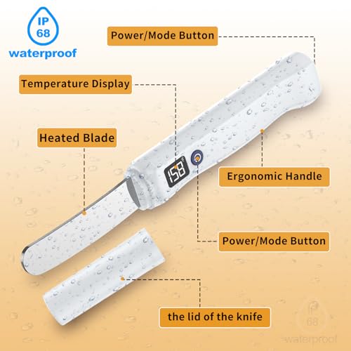 Stainless Steel Heated Butter Knife Spreader for Cold Butter, Cream Cheese, Jam, Pastry, Charcuterie, Multipurpose Kitchen Gadgets Butter Knives IP68 Waterproof, White