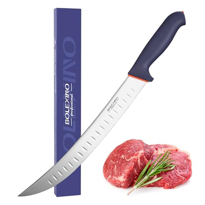12 Inch Brisket Slicing Knife,Carving Knifewith Granton Edge, X50CrMoV15 Stainless Steel Butcher Knife with Ergonomic Non-Slip Handle for Meat Cutting, BBQ & Turkey - color: ‌Navy Blue, size: 12"