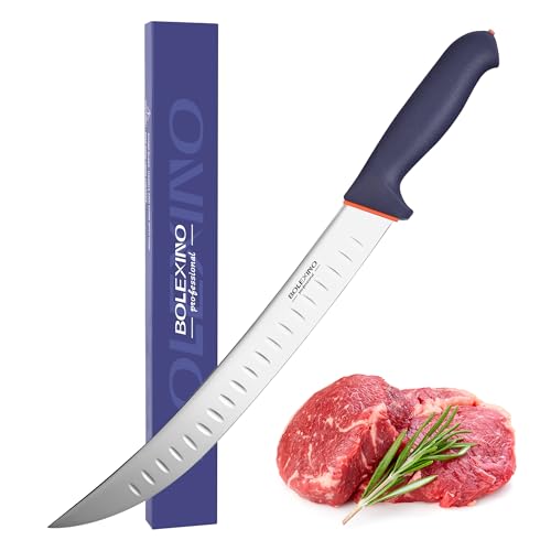12 Inch Brisket Slicing Knife,Carving Knifewith Granton Edge, X50CrMoV15 Stainless Steel Butcher Knife with Ergonomic Non-Slip Handle for Meat Cutting, BBQ & Turkey - color: ‌Navy Blue, size: 12"