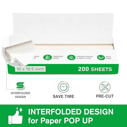 EcoDispose Precut POP UP Deli Paper Sheet Pack of 200, Interfolded Heavy Paper for Food Wrap and Serving (10" x 10-1/2", White） - color: White, size: 10“x10.5”inch