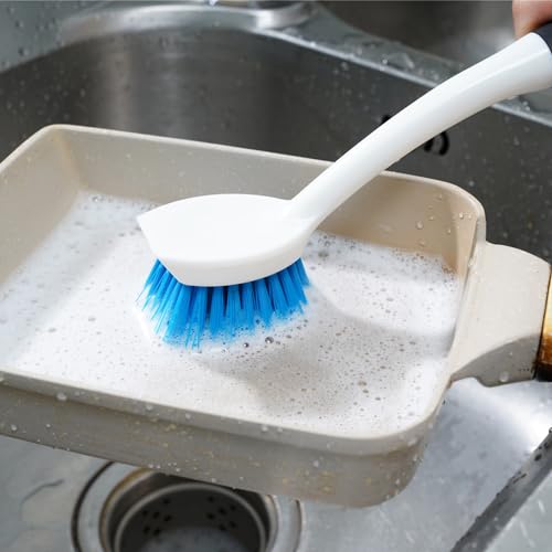 MOSOLAN Dish Brush Set of 3 with Water Bottle Brush, Dish Scrub Brush and Scrubber Brush, Long Handle Kitchen Scrub Brushes for Dishes, Bottles, Cups, Pots, Pans and Sinks, Flat Head - style: Flat Head