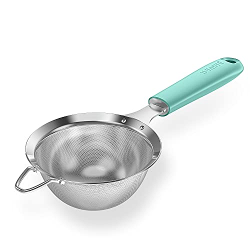 18/8 Stainless Steel Mesh Strainer: U-Taste 3.9 Inch Kitchen Fine Mesh Sieve Food Colander with Riveted Sturdy Silicone Handle and 30 Mesh Hole for Straining Flour, Quinoa, Tea, Juice (Aqua Sky) - color: (1) Aqua Sky, size: Small (3.9 x 11.1 in)