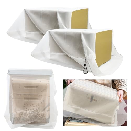 2 Pack Beehive Mesh Transport Bag, 35 × 37 Inch Breathable Bee Hive Nuc Box Package Net Bag with Drawstring Beekeeping Supplies for Beekeeping Starter Transport Bee Box - color: White-2