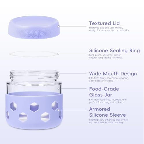 Gemice 6-Pack 10oz Glass Mason Jars with Silicone Sleeves, Airtight BPA-Free Overnight Oats Containers with Lids, Dishwasher Safe Leak-Proof Meal Prep Jars for Chia Pudding, Yogurt, Snacks - color: Pastel Cream, size: 10oz, 6-Pack