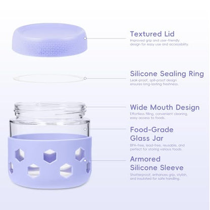 Gemice 6-Pack 10oz Glass Mason Jars with Silicone Sleeves, Airtight BPA-Free Overnight Oats Containers with Lids, Dishwasher Safe Leak-Proof Meal Prep Jars for Chia Pudding, Yogurt, Snacks - color: Pastel Cream, size: 10oz, 6-Pack