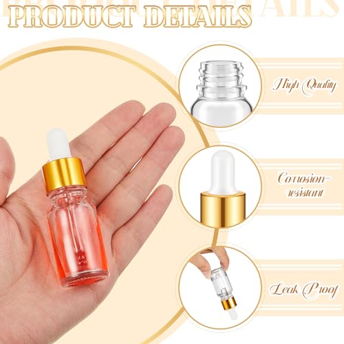 Didaey 100 Pcs 1/2/3/5/10/15 ml Mini Glass Oil Dropper Bottle Bulk, Clear Essential Small Empty Bottles Sample Containers Perfume Liquid Vials with Cap for Traveling (10 ml,Champagne Gold) - color: Champagne Gold, size: 10 ml
