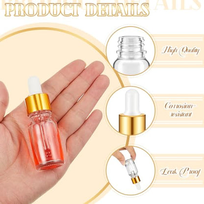 Didaey 100 Pcs 1/2/3/5/10/15 ml Mini Glass Oil Dropper Bottle Bulk, Clear Essential Small Empty Bottles Sample Containers Perfume Liquid Vials with Cap for Traveling (10 ml,Champagne Gold) - color: Champagne Gold, size: 10 ml