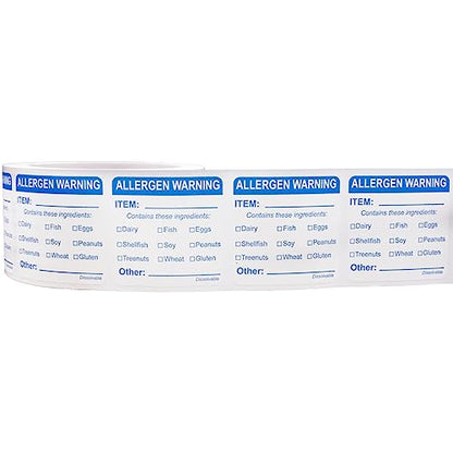 2" Square Allergen Food Warning Labels (Dissolvable), 500 Labels per Roll