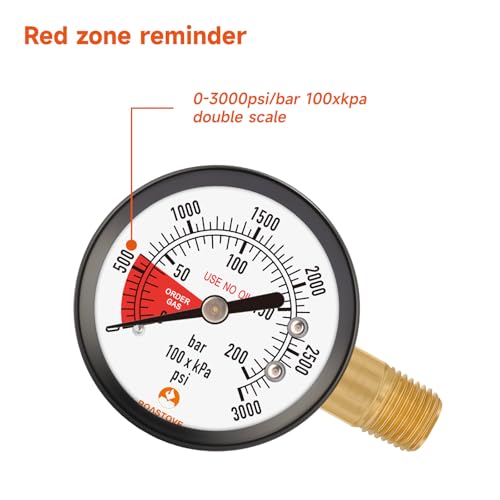 2" Pressure Gauge for CO2 Beer keg Regulator,Regulator Gauge,0-3000psi,Left Hand Thread, with 2 Additional Sealing gaskets and Hose Clamps - size: LF hand,3000psi