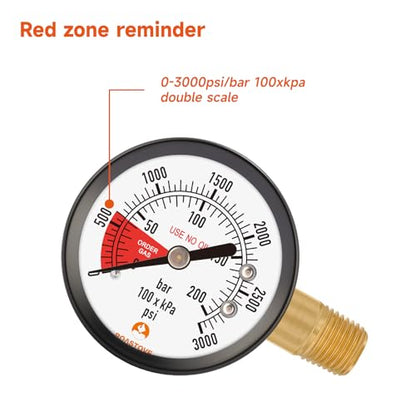 2" Pressure Gauge for CO2 Beer keg Regulator,Regulator Gauge,0-3000psi,Left Hand Thread, with 2 Additional Sealing gaskets and Hose Clamps - size: LF hand,3000psi
