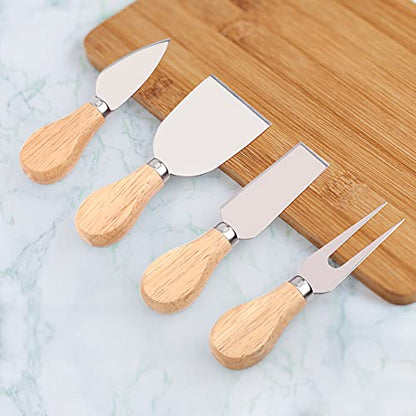 UUBAAR 4 PCS Cheese Knife Set for Charcuterie Board, Wood Handle Stainless Steel Cheese Slicer & Cutter Utensils with Mini Knife, Butter Knife, Fork