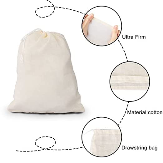 Nut Milk Bag & Cheese Cloth Bag (3 pack,10"x 12") 100% Unbleached Cotton Cheesecloth Bags for Tea/Yogurt/Juice/Wine/Soup/Herbs, Durable Washable Reusable Almond Milk Strainer for Food Straining