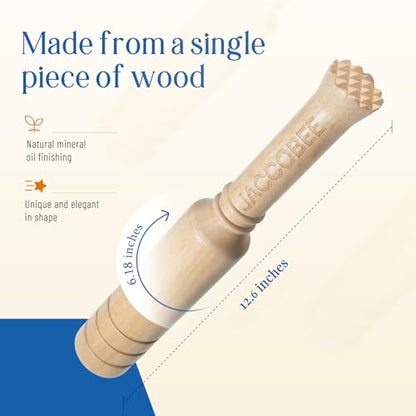 JACCOBEE 3-in-1 Kitchen&Bar Tool Set 12.6" Wooden Mallet, Muddler for Cocktails/Sauerkraut Pounder for Mason Jars/Ice Crusher(with 2Pcs Canvas Lewis Ice Bag)