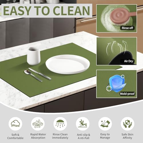 Dish Drying Mat Coffee Mat, Super Absorbent Drying Mat, Hide Stain Rubber Backed Absorbent Dish Mat for Kitchen Counter Coffee Machine, 16"x20", Green - size: 16" x 20"