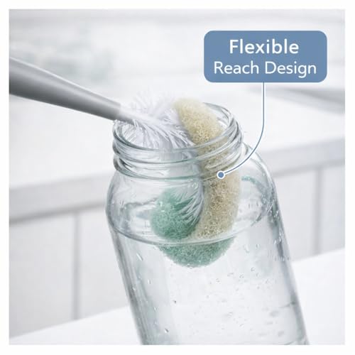 Bottle Brush Set, 2 Pack Gray & Sage Cleaning Brushes with Long Handle, Flexible Bristles for Narrow Neck Containers, Reusable Kitchen & Home Cleaning Tool