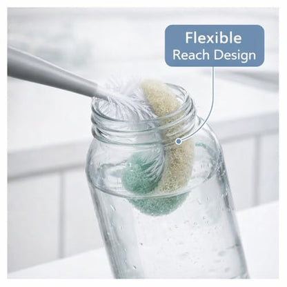 Bottle Brush Set, 2 Pack Gray & Sage Cleaning Brushes with Long Handle, Flexible Bristles for Narrow Neck Containers, Reusable Kitchen & Home Cleaning Tool