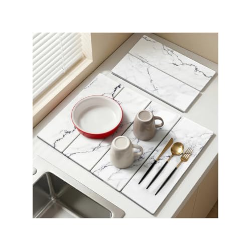 Large Stone Dish Drying Mat for Kitchen Counter,24"(L)×16"(W),Quick Dry Super Absorbent Drying Matt Kitchen Counter,Collapsible Diatomaceous Earth Dish Mats,for Dishes Bottles Cups,Any Countertop - color: White