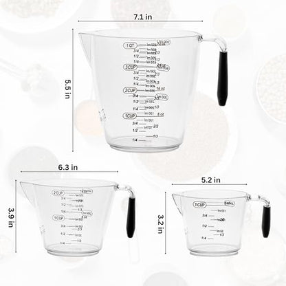 Dalup Measuring Cup Set – Clear Plastic Liquid Measuring Cups (8/16/32 oz) with Spout & Non-Slip Handle | 3-Piece Plastic Measuring Cup Set for Liquids & Dry Ingredients