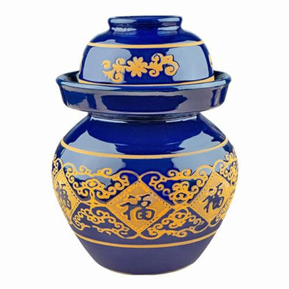 Large Ceramic Pickle Jar with Lids, Blue Traditional Chinese Porcelain Pickle Jar,Ceramic Fermentation Crock with Water Seal Airlock Lid,Sauerkraut Crock for Picklin 2kg (5kg - size: 5kg