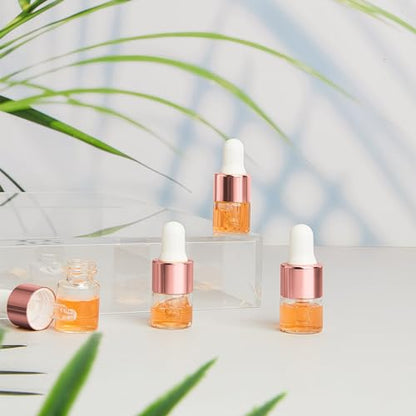 Didaey 100 Pcs 1/2/3/5/10/15 ml Mini Glass Oil Dropper Bottle Bulk, Clear Essential Small Empty Bottles Sample Containers Perfume Liquid Vials with Cap for Traveling (1 ml,Rose Gold) - color: Rose Gold, size: 1 ml