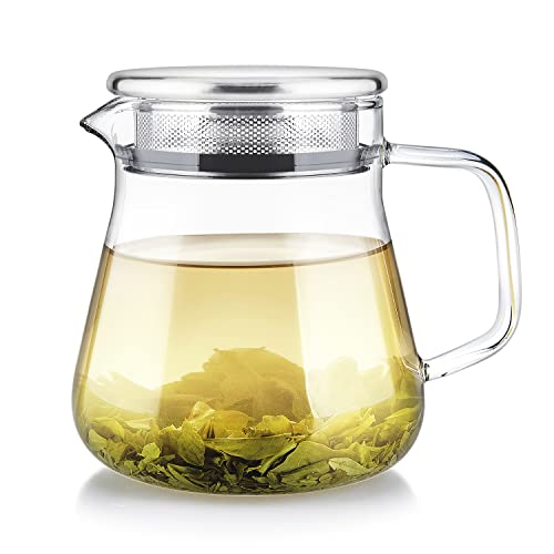 Teabloom One-Touch Tea Maker, 2-in-1 Teapot and Kettle with Stainless Steel Filter Lid for Loose Tea – Stain-Free Borosilicate Glass Tea Pot (15 Oz) – Tea Connoisseur's Choice - size: 15 OZ / 450 ML