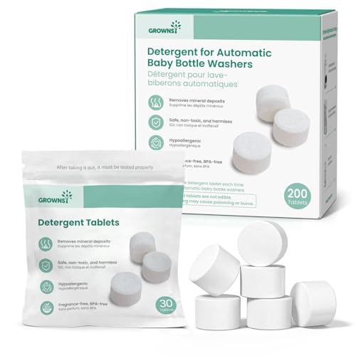 GROWNSY Bottle Washer Tablets 200 Count, Detergent Tablets Compatible with All Brands of Baby Bottle Washers, Cleans Milk Residue on Bottles, Pump Parts, and Baby Feeding Essentials - size: 200 Count (Pack of 1)