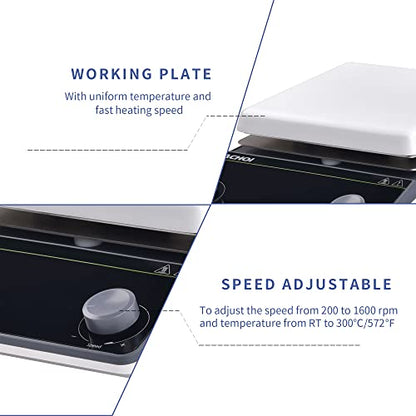 Magnetic Stirrer 5.9 inch Hot Plate 200-1600RPM Max Temp.300℃ Magnetic Stir Plate Max 5L Lab Stirrers with Stir Bar & Standing Pole(No Screen) - size: 5L
