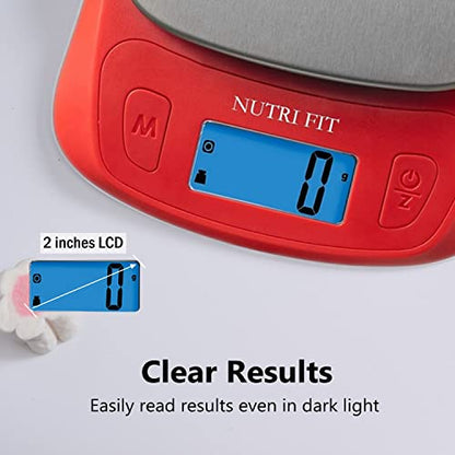 NUTRI FIT Ultra Slim Food Scale Digital Kitchen 1g Increment Measure in lb oz ml High Precision Weight in Grams and oz for Coffee Making, Meal Prep - Red/Stainless Steel - color: Red