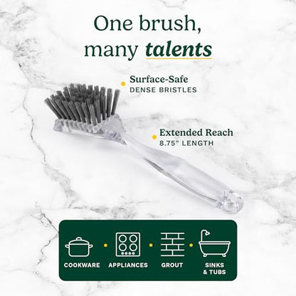 Cuisinart Dish Brush with Handle, 2 Pack, Firm Bristles | Multi-purpose dish scrubber for plates, pots, and pans, deep cleaning removes grease, safe for nonstick, built-in scraper - color: Rectangular- Dark Gray