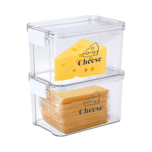 2 Pack Cheese Container for Refrigerator,Airtight Creamer Deli Meat Container with and Lid Cream Sliced Cheese Saver for Fridge Keeper Cream Block Shredded Cheeses Storage Box Keeper Big - color: 2pack