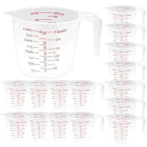 16 Pcs 2 Cup Capacity Plastic Measuring Cup, 16 Oz/500 ml Clear Graduated Measuring Cups Plastic Mug with Spout and Handles Ounce and Ml Cup Marking for Recipe Ingredient, Flour, Water, Liquid - color: 16 Pcs, size: 2Cup/16OZ