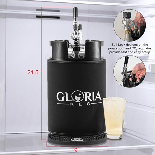 Gloria 10L (2.6 Gal) Mini Keg, Pressurized Keg for Drinks, with Tap System, Co2 Regulated, Stainless Steel - size: 10L