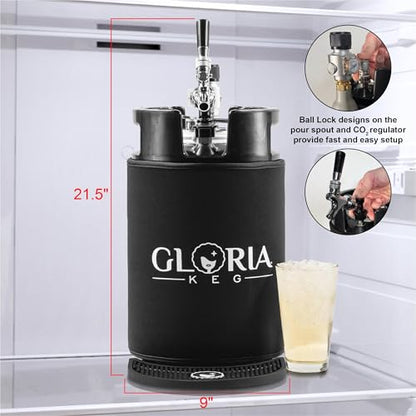 Gloria 10L (2.6 Gal) Mini Keg, Pressurized Keg for Drinks, with Tap System, Co2 Regulated, Stainless Steel - size: 10L