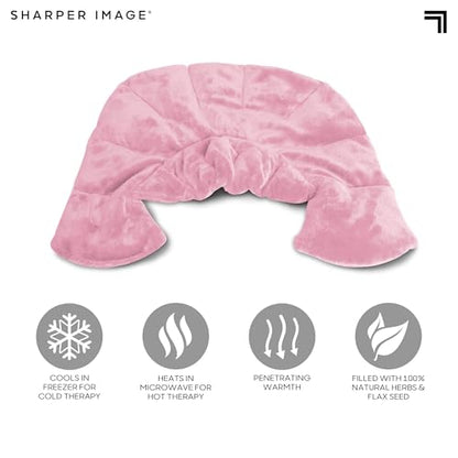 Sharper Image Heated Neck & Shoulder Wrap - Microwavable Warm & Cooling Plush Pad, Scented Aromatherapy (100% Natural Lavender & Herb Spa Blend), Pain Tension Headache Relief Therapy, Gift for Women - color: Pink