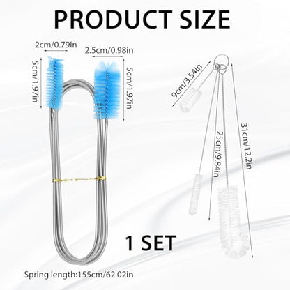79” Flexible Pipe Cleaner Brush Set, Dual-Ended and Extra-Long Stainless Steel Cleaning Tool for Homeowner Mechanics Clean Sink Refrigerator Coils Shower Drain Plumbing Maintenance Fish-Tank